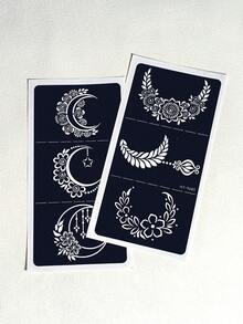 2pcs Moon Temporary Tattoo Stencils Sets, Fashion Mandala Moon Design Henna Tattoo Stencil Stickers, Reusable Body Art Templates For Body Makeup,3 Layers - Black - View 9