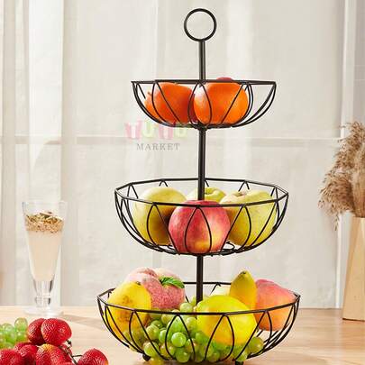 Frutero De Hierro, 1 Pieza De 3 Niveles, Recipientes De Metal Para Frutas Para La Sala De Estar, Soporte De Almacenamiento Para Frutas Y Verduras, Estante Portafrutas Para Almacenar Y Organizar Frutas Frescas En La Cocina, Sala De Estar Y Oficina