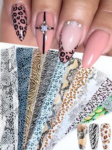 FULL BEAUTY 10片豹纹美甲转印贴纸，动物蛇斑马花卉箔纸美甲贴花配件 - 彩色 - 查看 5