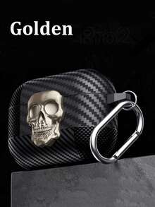 1个旋转骷髅头耳机保护套，适用于苹果Pro 1/2/3/4代，碳纤维纹理软硅胶材质，朋克风保护套，带登山扣