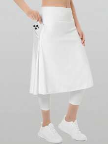 RUNONWHEELS 5 女士高腰及膝运动短裙裤，带口袋，适合网球运动，白色 - 白色 - 查看 3