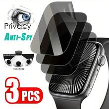 3pcs Privacy Screen Protector Film Compatible With Apple Watch, Soft Hydrogel Film, Waterproof, Shock-Absorbing, Ultra-Thin, Compatible With Apple Watch Ultra 49mm, 45mm, 46mm, 44mm, 42mm, 41mm, 40mm, 38mm, Series 11/10/9/8/7/6/SE/5/4, Full Coverage, Anti-Scratch, Smooth Touch - Clear - View 1