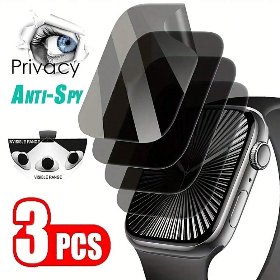 3pcs Privacy Screen Protector Film Compatible With Apple Watch, Soft Hydrogel Film, Waterproof, Shock-Absorbing, Ultra-Thin, Compatible With Apple Watch Ultra 49mm, 45mm, 46mm, 44mm, 42mm, 41mm, 40mm, 38mm, Series 11/10/9/8/7/6/SE/5/4, Full Coverage, Anti-Scratch, Smooth Touch - Clear - View 1