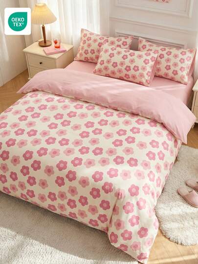 2/3-delars påslakanset, sängkläder, andningsbart sängkläder, året runt-sängkläder, fullstorleks täckeset, rosa blommigt påslakanset, ultramjukt hudvänligt mot noppor, täckeset, heminredning i textil, 1 täcke + 1/2 örngott, täckekärna ingår ej, snygg sovrumsinredning, passar enkelsängar/queen size-sängar/king size-sängar, maskintvättbar flera färger, OEKO-TEX