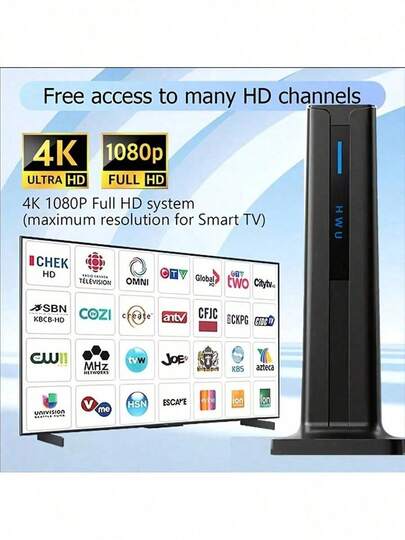 Antena de TV digital portátil de alta definición, alimentada por USB - Admite 4K/1080P, sintonizador VHF/UHF/FM/ATSC/Clear QAM, compatible con todos los televisores, inteligentes/tradicionales, adecuado para interiores/autocaravana, streaming - Diseño compacto y elegante, configuración sencilla con un solo toque, ideal para cable y viajes - Alimentado por USB, sin necesidad de alimentación externa, base estable, compatible con cables de TV por cable/satélite