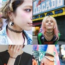 6pcs Velvet Choker Necklace Set, Gothic Sexy Lace Tattoo Style, Adjustable Suitable For Daily And Party Wear, All Season Synthetic Fiber Choker - Black - View 5