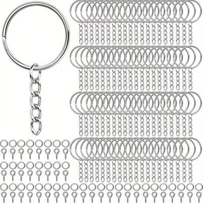 15/30/60Piece Keychain DIY Kit Open-Ended Pendant Accessories Includes 25mm Eyelet Pins And Chains For Crafting Keychain Handicrafts