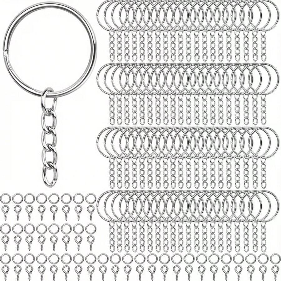 15/30/60pcs DIY Keychain Accessories Set, Includes 25mm Split Rings And Chains, Suitable For Handmade Keychain Crafts - Keychain - View 1