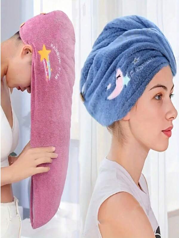 1pc Quick Dry Ultra-Fine Fiber Hair Towel - Soft Coral Fleece, Absorbent Shower Cap, Super Absorbent Hair Drying Turban, Embroidered, Formaldehyde-Free, Bathroom Supplies, Bathroom Accessories