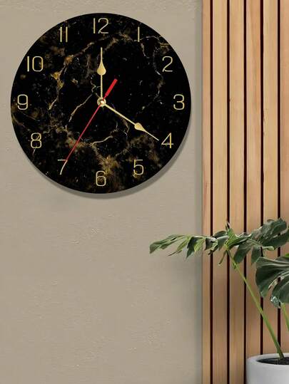 1pc 10/12 Inch Marble Texture Silent Non-Ticking Modern Wall Clock - Luxury Black Gold Large Quartz Movement Wall Clock, Battery Operated (Batteries Not Included) - Elegant Marble Texture Design, Suitable For Living Room, Kitchen, Office, Bedroom - Perfect Housewarming Or Christmas Gift - Easy To Hang, Suitable For Office Decor, Fashionable Clock, High-Quality Craftsmanship, Interior Designer's Choice