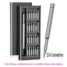 25-In-1 Small Precision Magnetic Screwdriver Set, Professional Repair Tool Kit, Aluminum Alloy Handle, Suitable For Phones, Computers, Watches, Laptops, MacBooks, Doorbells, Glasses, Electronics - Silver - View 1