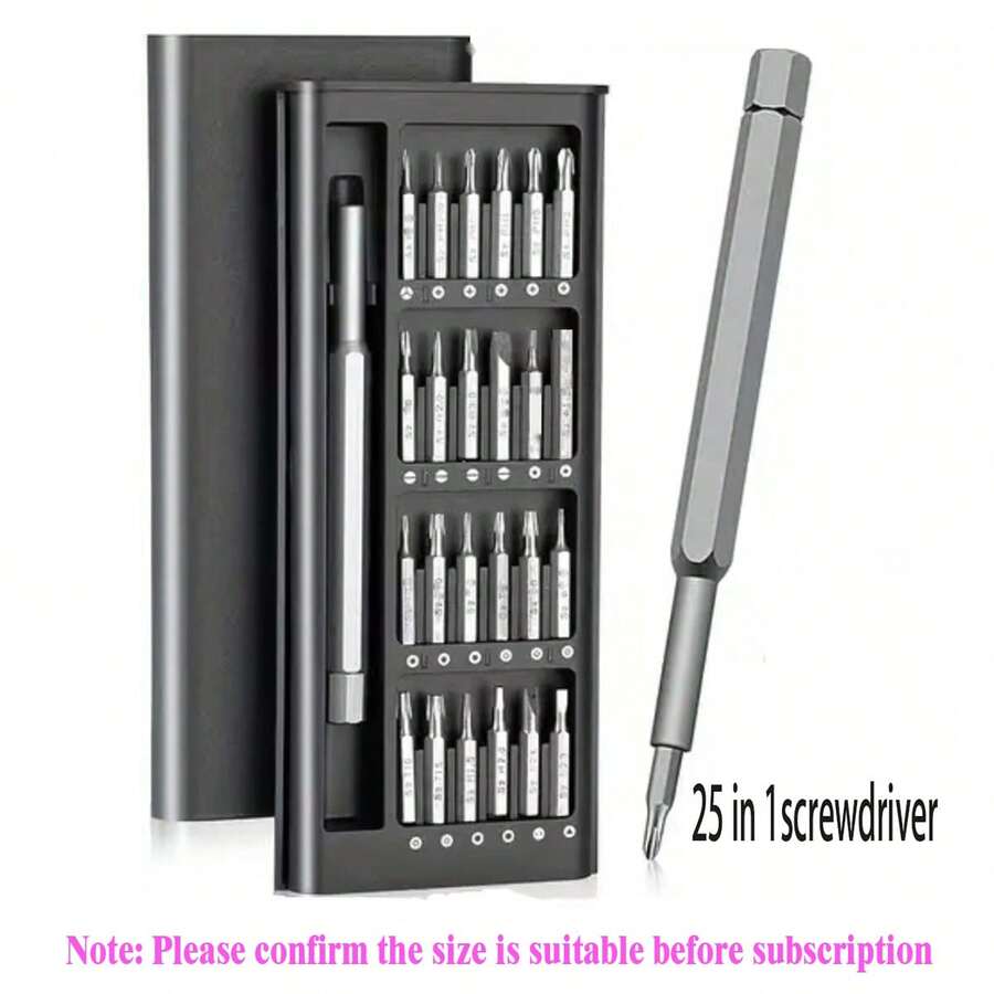 25-In-1 Small Precision Magnetic Screwdriver Set, Professional Repair Tool Kit, Aluminum Alloy Handle, Suitable For Phones, Computers, Watches, Laptops, MacBooks, Doorbells, Glasses, Electronics - Silver - View 1