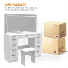11-Drawer Vanity Table Set With Stool, 3-Color Adjustable LED Mirror, Transparent Glass Top & Built-In USB Socket, Makeup Dressing Desk For Bedroom, Dressing Room (White) - 查看 4