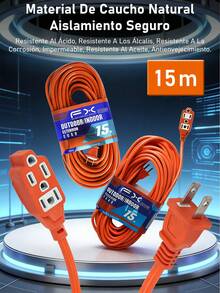 Cable de extensión doméstico de 15 m, cable de extensión de alimentación con enchufe, 3 tomas, adecuado para herramientas eléctricas pesadas y viajes - Tipo de Enchufe A USA (110-127V) - Ver 11