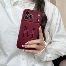 个性化定制首字母3D浮雕手机壳，兼容 17/16/15/14/13/12/11 Pro Max/XR/XS Max/7/8 Plus，韩国奢华激光雕刻，柔软仿皮材质，防震防摔，DIY雕刻礼品保护套，兼容三星Galaxy S25/S24/S23/S22/S21 Ultra Plus/S23/S21/S20 FE/A55/A54/A53/A52/A35/A34/A33/A32/A23/A15/A14/A13/A12 5G/4G，兼容小米Redmi Note 14/13/12 Pro Plus 4G/5G/小米14T/13T/11T Pro/Poco X7/X5 Pro - 酒紅色 - 查看 6