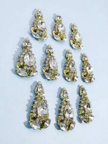 10pcs Gold & Silver Pagoda Shaped Rhinestone Nail Art Decorations, 3D Metal Crystal Glass Nail Jewelry DIY Accessories For Women Nails Nail Supplies - Multicolor - View 4