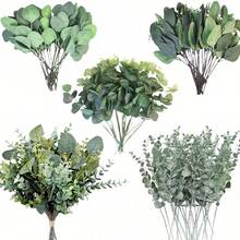 52片/26片/10片/1片 4种人造桉树叶和枝干，人造银元桉树叶，仿真植物喷雾，人造绿植 - 綠色 - 查看 6