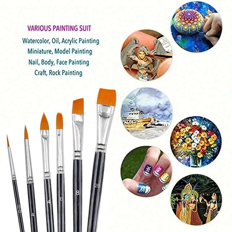 Bộ 6 cọ vẽ mặt, thích hợp cho vẽ mặt và cơ thể, có thể dùng với sơn acrylic, màu nước, sơn dầu và màu gouache. - Một cỡ - Xem 4