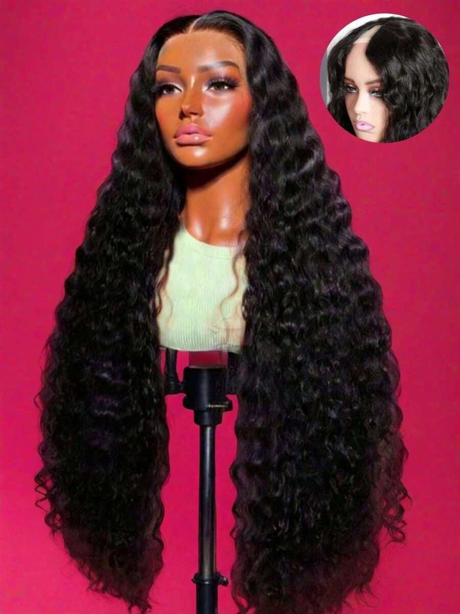 180 Density Deep Wave V Part Human Hair Wigs For Women Clip In Ready To Go Upgrade U Part Wigs Human Hair No Leave Out No Sew In NO Glue Human Hair Deep Curly V Part Glueless Wigs Human Hair Natural Color - 自然色 - 查看 1