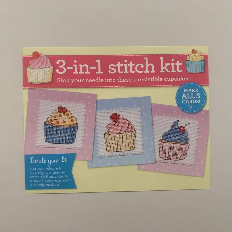 3pcs/Set Birthday Greeting Cards Cross Stitch Kit, Cake Pattern Cross Stitch, For Birthday Gifts, Basic Entry-Level Embroidery. Includes Cross Stitch Fabric, Greeting Cards, Envelopes, Instructions, Embroidery Threads