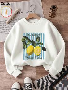 Women's White Lemon Print Sweatshirt - Casual Round-Neck, Perfect Spring Lightweight Comfort, Ideal For Daily Wear & Picnics - White - View 3
