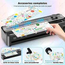 Laminadora caliente/fría A4, laminadora 6 en 1 con película de 300 mm y cortador, cortador de esquinas, perforadora, precalentamiento de 60 segundos, 320 mm/min, 55 dB, A4/A5/A6/A7/3R/2R, adecuada para uso doméstico o de oficina. - por defecto - Ver 6