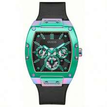 Guess Đồng hồ nam thạch anh, thiết kế ba kim, mặt vuông, dây đeo silicon và da PU, đồng hồ thời trang công sở thường ngày, phù hợp để đeo hàng ngày. - Màu xanh lam - Xem 3