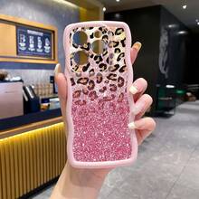 1pc Gradient Leopard Print Shockproof Wavy Phone Case, UV Printed For Galaxy/Infinix/Redmi/OPPO/VIVO/MOTO/Realme Android Models