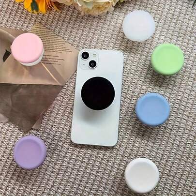1 chiếc giá đỡ điện thoại silicon hình tròn, màu trơn tối giản, có thể gập lại và mở rộng, có keo dính, phù hợp với điện thoại thông minh, quà tặng sinh nhật/Giáng sinh/Ngày lễ tình nhân (Phụ kiện điện thoại Ramadan)