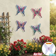 4 PEÇAS Decoração de Parede de Arte em Metal Vazado em Formato de Borboleta, Escultura de Parede de Arte em Ferro Vibrante e Resistente à Ferrugem de 16 cm, Ornamento Decorativo Suspenso para Jardim, Pátio, Quintal, Varanda, Cerca - Presente Perfeito para Família, Amigos, Inauguração e Dia das Mães - Estilo A - Visão 9