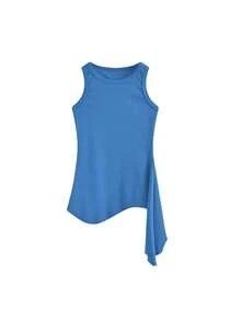 Áo croptop không tay kiểu Thái Dopamine dành cho nữ, thiết kế mùa hè, thắt eo, hở vai, phong cách thường ngày. - Màu xanh lam - Xem 6