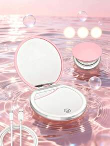 LED Makeup Mirror, Lighted Makeup Mirror, Portable Mini Makeup Mirror, USB Rechargeable LED Lighting Travel Makeup Mirror, Lighted Makeup Mirror, Dimmable Magnifying Folding Makeup Mirror, Touch Screen Brightness Adjustment, Multi-Function Vanity Mirror, Suitable For Dorm, Travel, Makeup, Office, Bedroom, Best Gift For Women On Valentine's Day/Mother's Day (Battery Capacity: 300mAh) - Multicolor - View 3