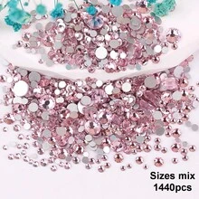 SS6 2MM-SS30 6.4MM, 7 Sizes, Non-Hot Fix, Adhesive Round Flat Bottom Glass Crystal Rhinestones, Multi-Color Crystal Gemstone Jewelry Beads DIY Glass Stone Diamond Design Accessories, Glitter Nail Art Stickers Decoration, Suitable For Phone Cases, Clothes, Bags, Shoes, Crafts - Multicolor - View 86