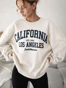 Women's Letter Print Crew Neck Long Sleeve Casual Versatile Sweatshirt