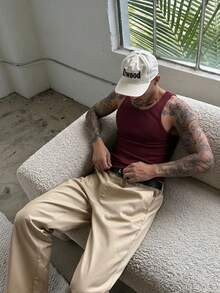 Men's Basic Casual Cotton Tank Top, Star Boy Style - 酒紅色 - 查看 3