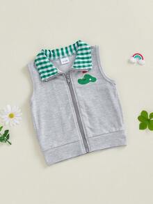 Chaleco para bebé niño y niña, chaqueta con cuello de solapa, bordado con cremallera y temática de golf - Verde - Ver 9