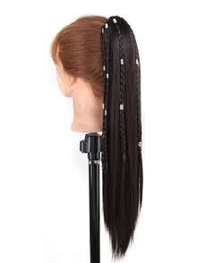 女士合成假发，带夹式银色扣环辫子、高马尾、长直发、逼真复古风格辫子、直马尾假发