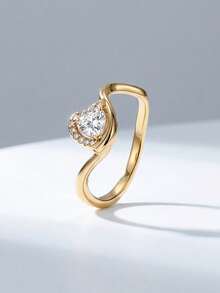 1pc Sparkling Pink Diamond Ring, Women's Jewelry, S925 Sterling Silver Inlaid Cubic Zirconia, Luxury & Exquisite Jewelry, Wedding Engagement Ring Gift - Gold - View 3