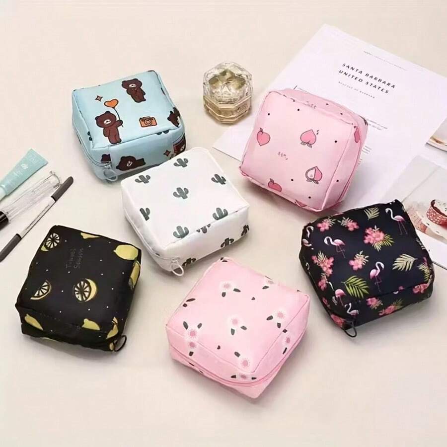Cute Sanitary Pad Organizer & Travel Bag -  Zipper Closure, Lightweight & Spacious Period Pouch For Women, Girls - Everyday Use - Compatible With Sanitary Pads & Tampons - Easy-Clean Fabric - Chanh đen - Xem 1