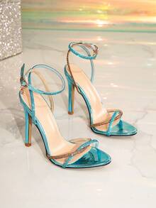 Giày sandal cao gót hở mũi phối màu mới, sandal cao gót gợi cảm với khóa kim cương, sandal cao gót mùa hè kiểu đan chéo, giày cao gót màu hồng cánh sen nhiều màu. - Nhiều màu - Xem 2