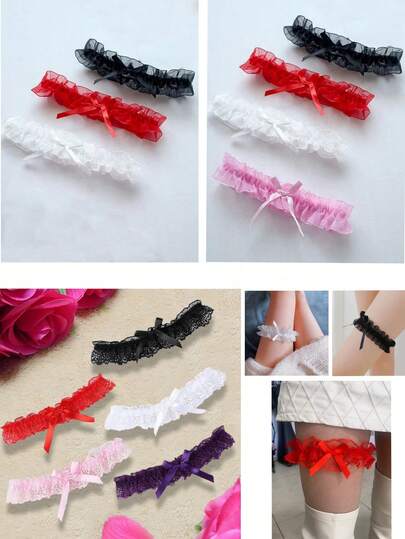 3pcs Garter Belt With Bow Leg Harness, Sexy Lace Garter For Bride Wedding, With Bow And Elastic Band, Cute Bridal Wedding Accessory, Leg Decoration