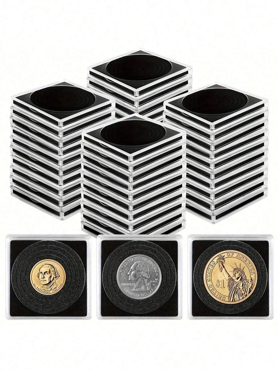 Coin Collection Box Set - Transparent Coin Capsules, Round Plastic Coin Boxes, Coin Collection Storage Boxes, Commemorative Coin Protectors, Christmas, Transparent Round Plastic Coin Boxes With Storage Boxes, Adjustable Coin Protectors, Commemorative Coin Protectors, Coin Collection, Round Boxes - Multicolor - View 1