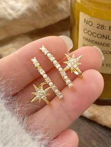 1 Pair Elegant High-Quality Pearl Starburst 925 Sterling Silver Stud Earrings, Fashionable Everyday Wear Cubic Zirconia Jewelry Gift For Women - Earrings - View 8