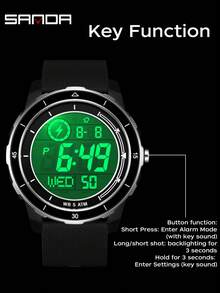 SANDA Jam Tangan Elektronik Pelajar Fashion 2205 Terbaru, Jam Tangan Digital Elektronik LED Multifungsi untuk Olahraga, Tahan Air, dan Hitung Mundur. - Hitam dan Putih - View 2