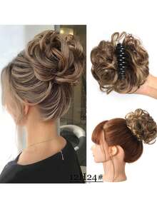 爪夹式凌乱发髻假发片 合成发髻 波浪卷发髻发髻接发 蓬松盘发发髻 爪夹式马尾假发片 - 彩色 - 查看 23