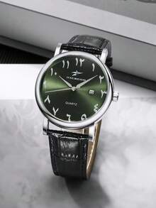 RICECGO 1pc Men's Quartz Watch, Round Dial With PU Leather Strap, Casual Date Display, Suitable For Daily Wear And Holiday Gifts