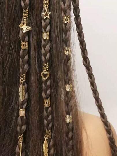 26pcs/Set Girls' Braided Hair Accessories Combo - Moon & Star Hair Clips, Fashion Personalized Braided Decor Metal Pendant, Y2K Party Punk Gift, Suitable For Girls, Princess Party, Music Festival, Suitable For Ball, Party, Festival Decoration, Gold Metal Accessories, Gift, Travel, Girls' Gift, Hair Accessories