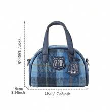 Miniso 疯狂动物城系列朱迪保龄球包，复古格子设计，ZPD标志装饰，多场景收纳、约会购物手提包（1个） - 藍色 - 查看 8