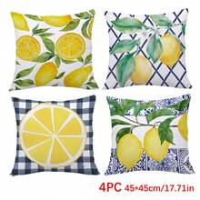 Bộ 4 vỏ gối trang trí chủ đề chanh mùa hè, in một mặt, chất liệu nhung màu đào, kích thước 45*45CM/18*18inch, thích hợp cho ghế sofa vải hiện đại, trang trí nội thất, tiệc tùng, làm quà tặng. - Nhiều màu - Xem 11