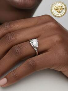 1pc Women's Engagement Ring, Geometric Teardrop Design Ring, 3.1g 925 Sterling Silver, 2 Carat Moissanite, Bohemian Vintage Style, Engagement, Proposal, Wedding Anniversary, Valentine's Day Gift, Comes With Moissanite Certificate And Elegant Gift Box - 2ct Moissanite - View 5